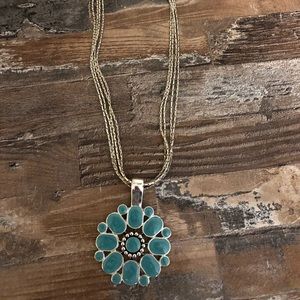 Silver Necklace with Red and Turquoise Flower